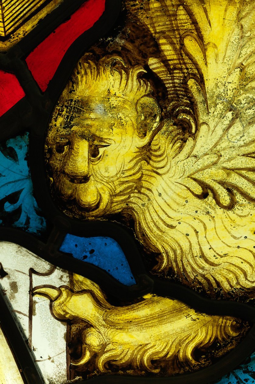 Bevart seksjon fra Great East Window ved York Minster: «Åpningen av det første seglet» av English School