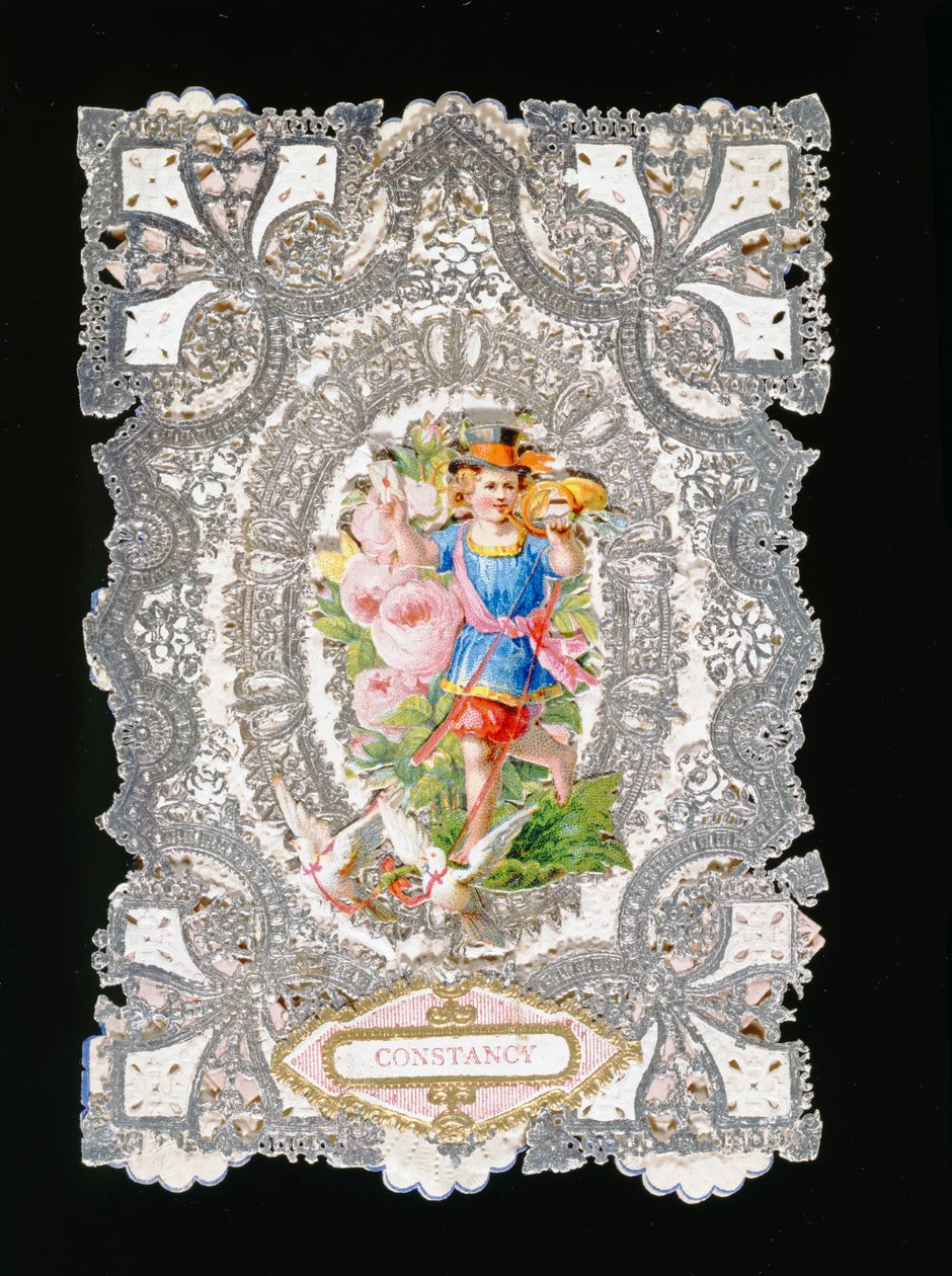 Constancy, Valentine-kort, ca. 1860 (farge litho på papir) av English School