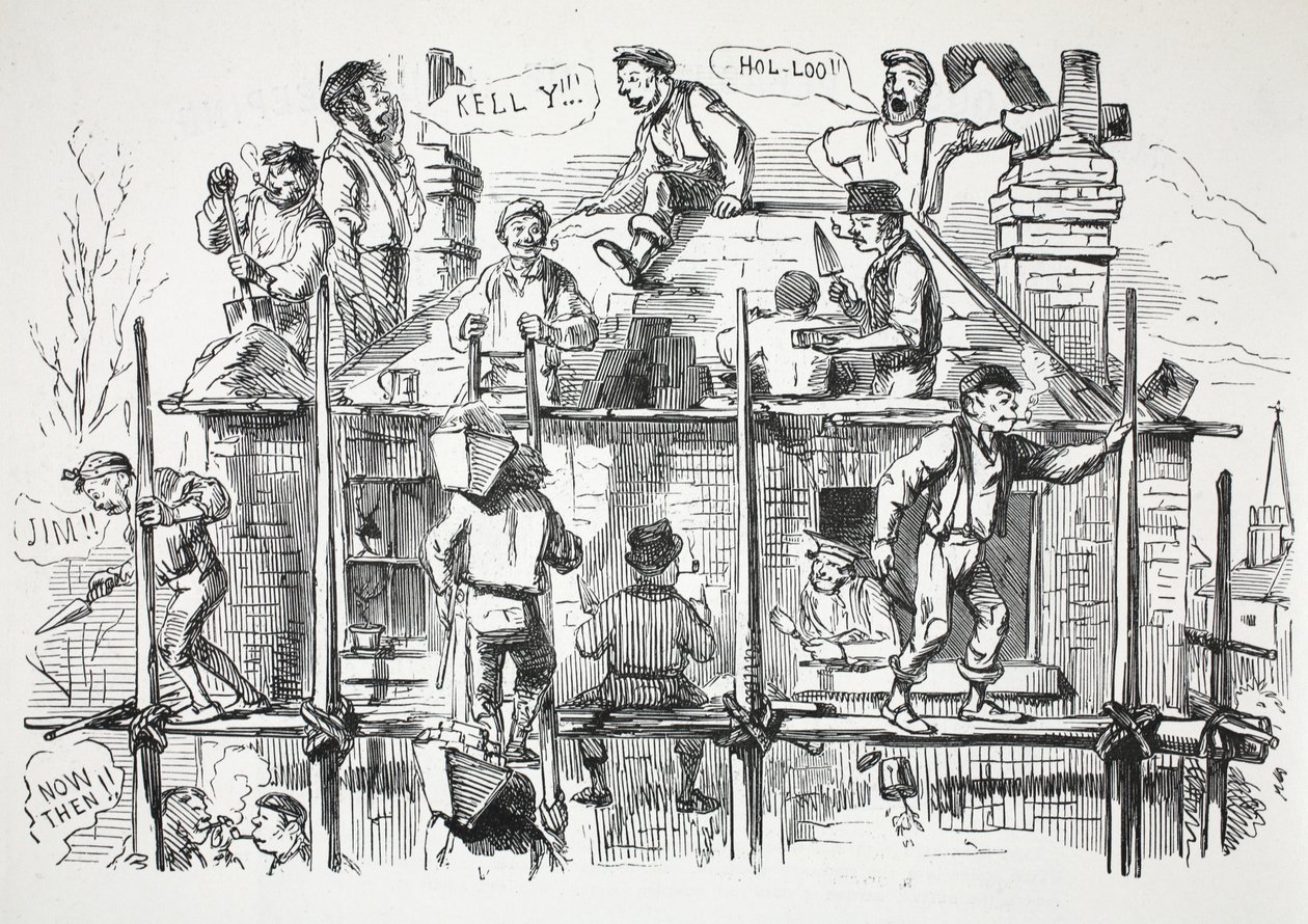 Bygningsarbeidere, illustrasjon fra Punch av English School