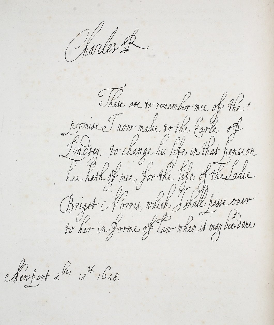Kopi av et brev skrevet av Charles II, 1648 av English School