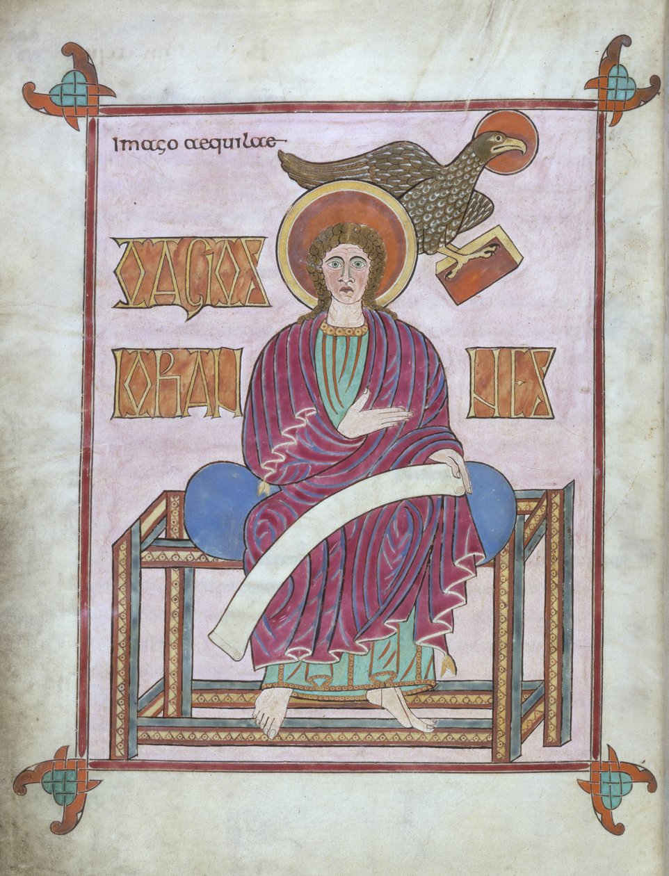 Cott Nero DIV f.209v St. John med hans symbol, fra Lindisfarne-evangeliene, 710-721 (vellum) av English School