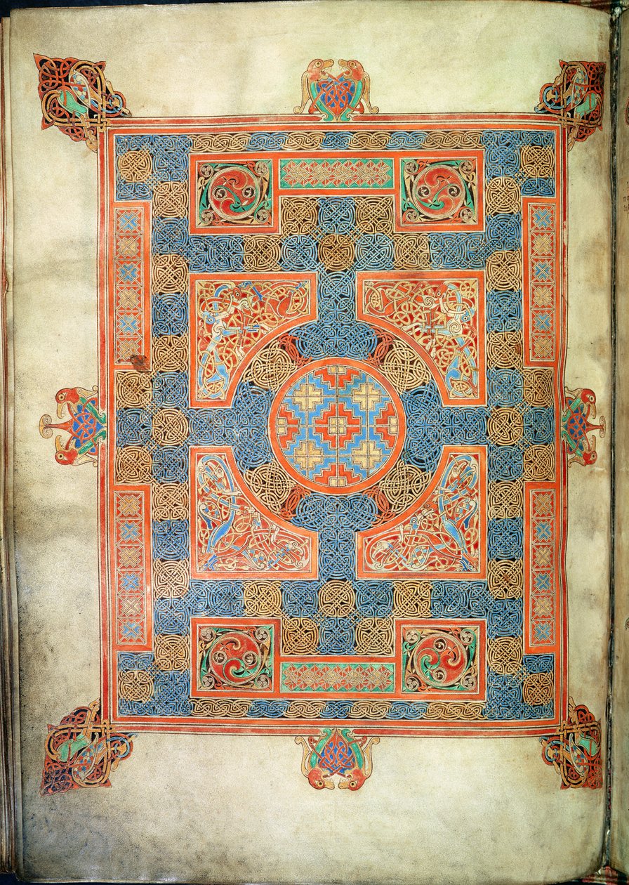 Cott Nero D. IV, f.94v Teppeside som åpner Markusevangeliet, fra Lindifarne-evangeliene, 710-721 (vellum) av English School