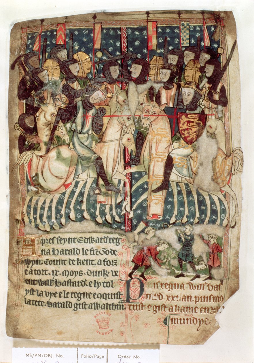 Cott Vitt A XIII f.3v William drepte Harold i slaget ved Hastings, fra 
