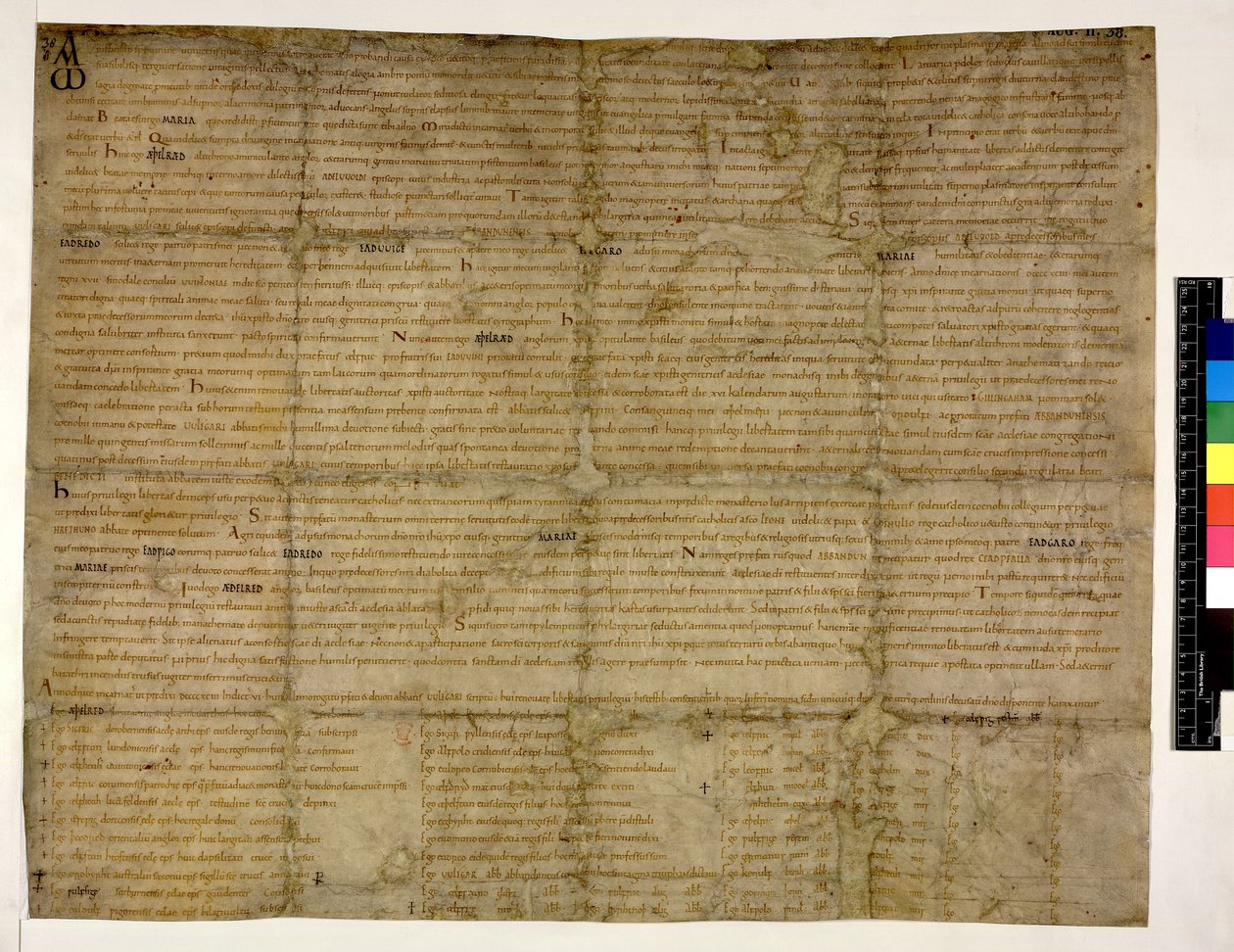 Bomull Augustus ii. 38 f.1 Restitution of Liberty til Abingdon, 993 (blekk på vellum) av English School