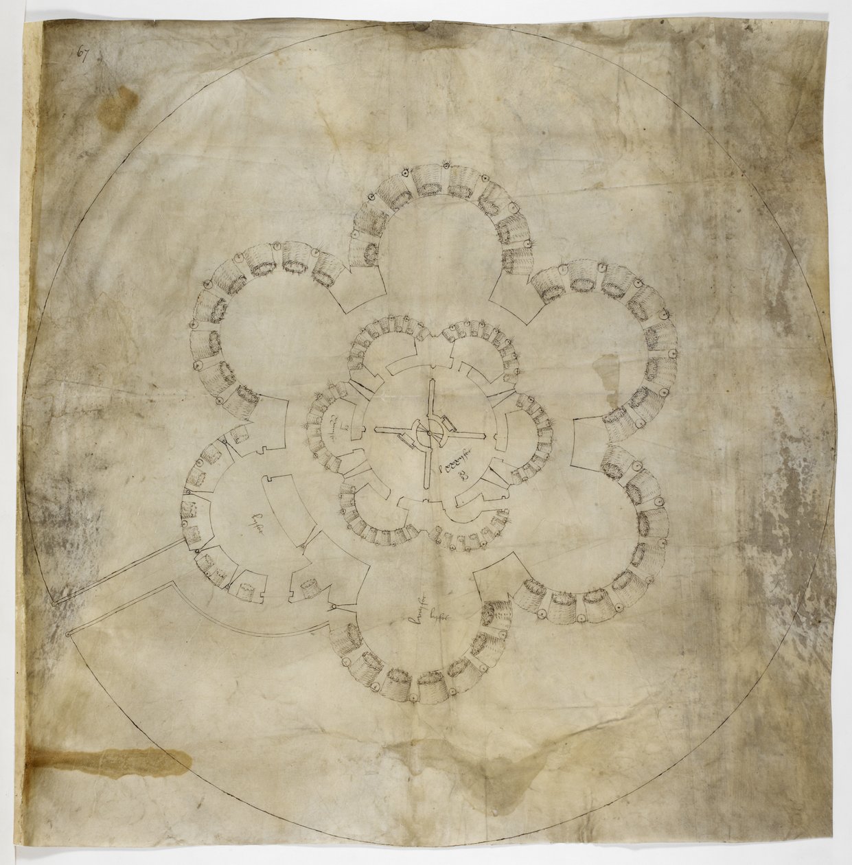 Bomull MS. Augustus I.i.67 Ground Plan of Deal Castle (blekk på pergament) av English School