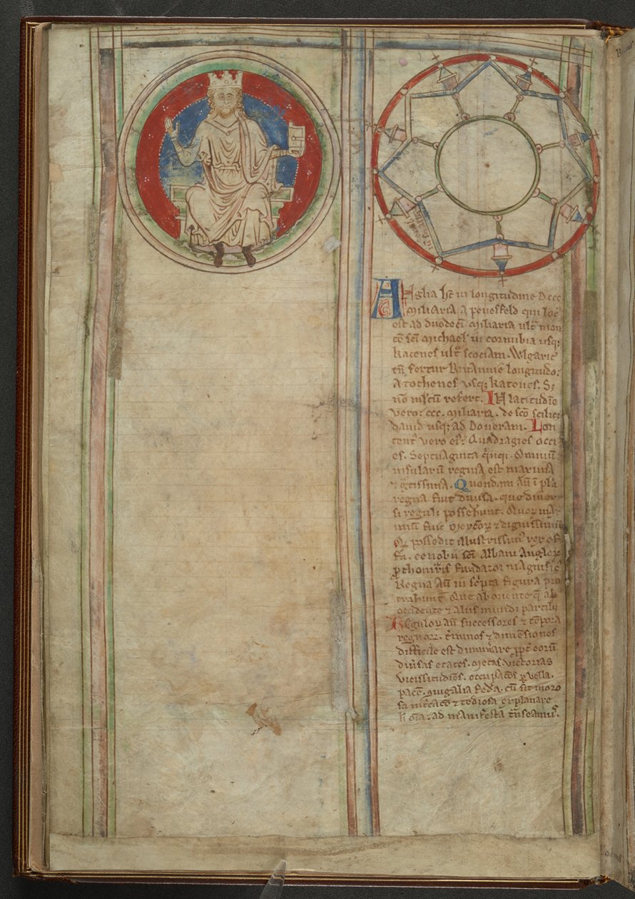 Bomull MS Claudius D VI, f.5v f. 5v: Beskrivelse av de syv kongedømmene i det angelsaksiske heptarkiet, ca. 1255-59 (vellum) av English School