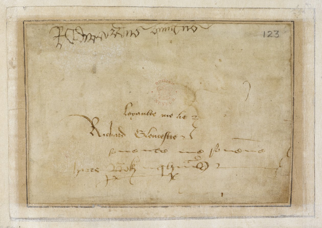 Cotton MS Vespasian F XIII f.123 Richards "loyalty me lie"-signatur ved siden av Edward Vs signatur av English School