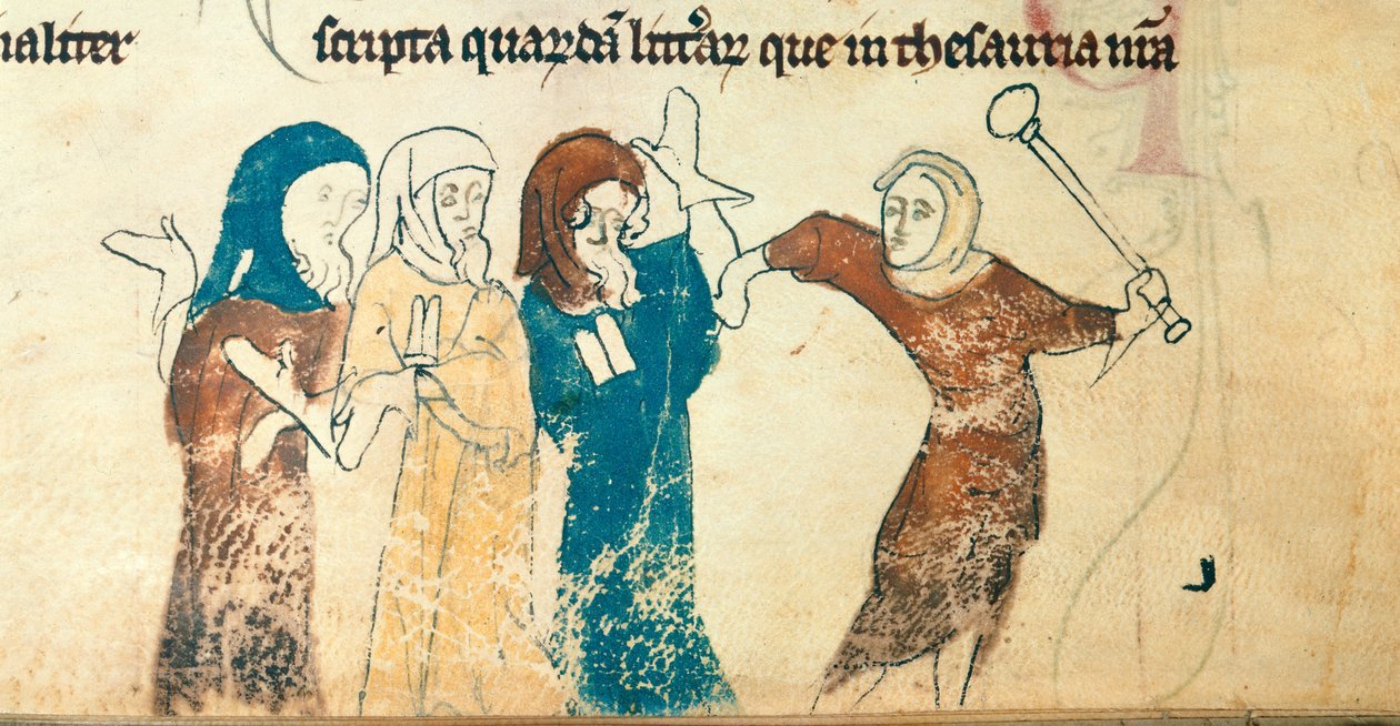 Cotton Nero D. II, f.183v Forfølgelse av jødene, illustrasjon fra 