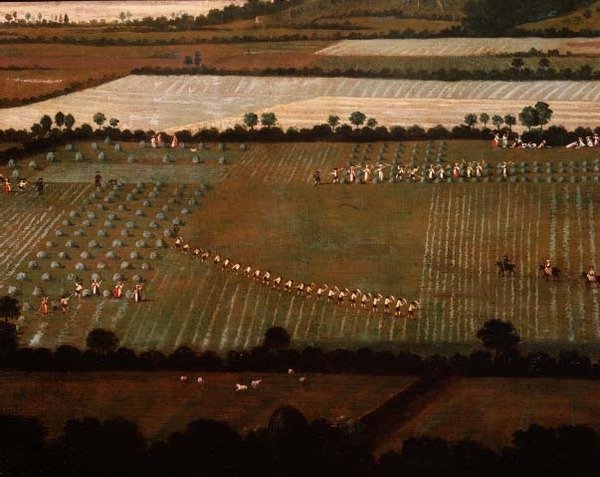 Country Round Dixton Manor, ca. 1725 (olje på lerret) (detalj av 18102) av English School