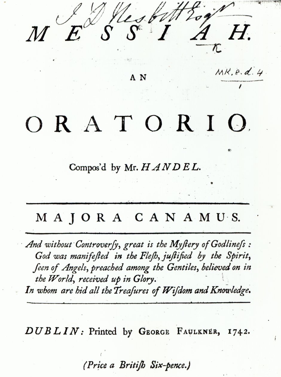 Omslag til Noter for Händels Messias, utgitt i 1742 av English School