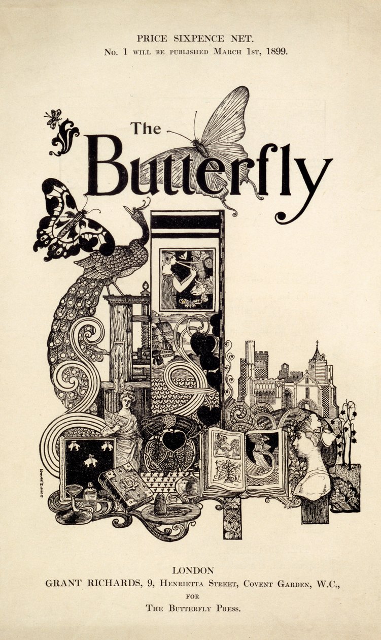 Forside til The Butterfly Magazine, utgitt 1. mars 1899 (lito og boktrykk) av English School