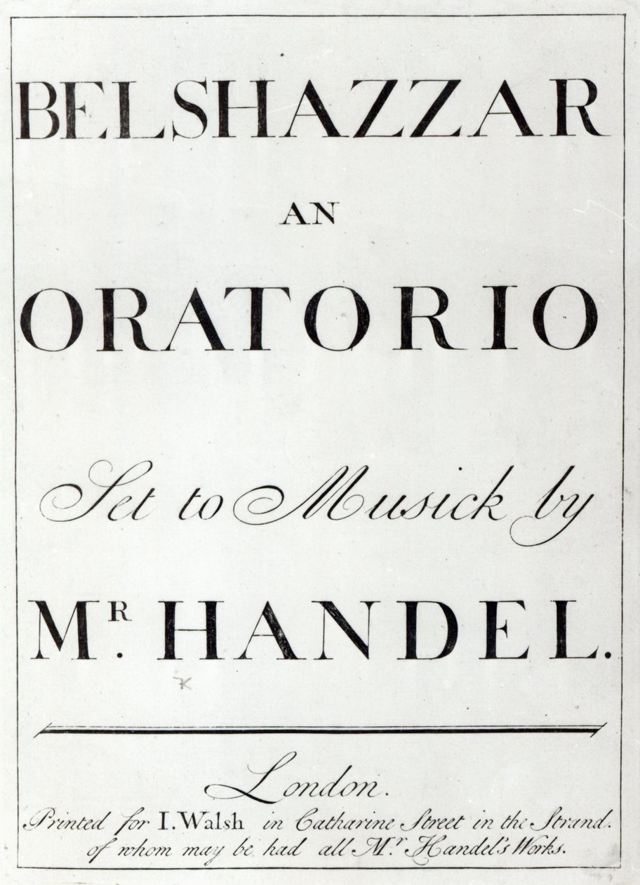 Omslag til partituret til Belshazzar av Handel, utgitt i 1745 av English School