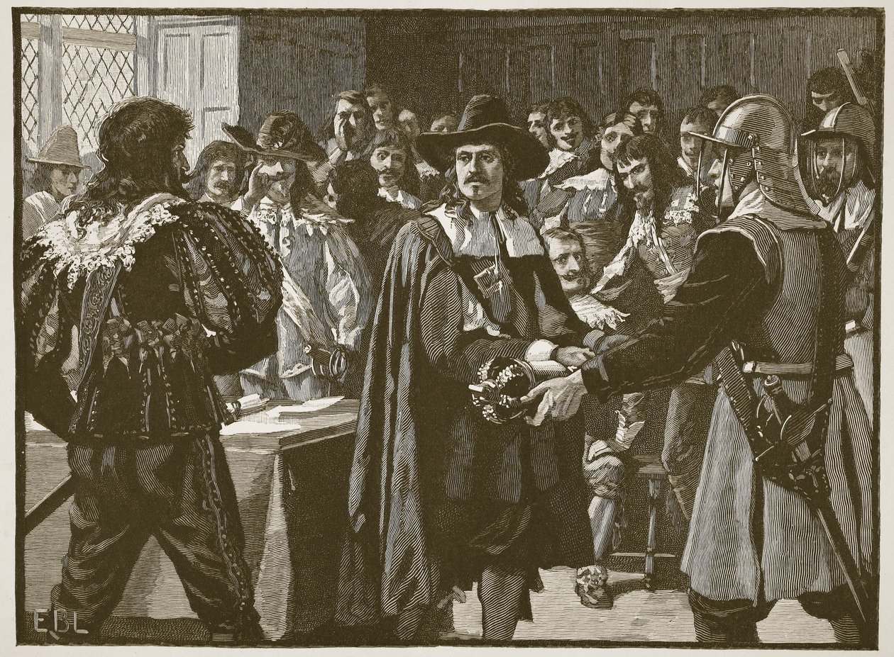 Cromwell oppløser det lange parlamentet, illustrasjon fra Cassells Illustrated History of England (sepiafoto) av English School