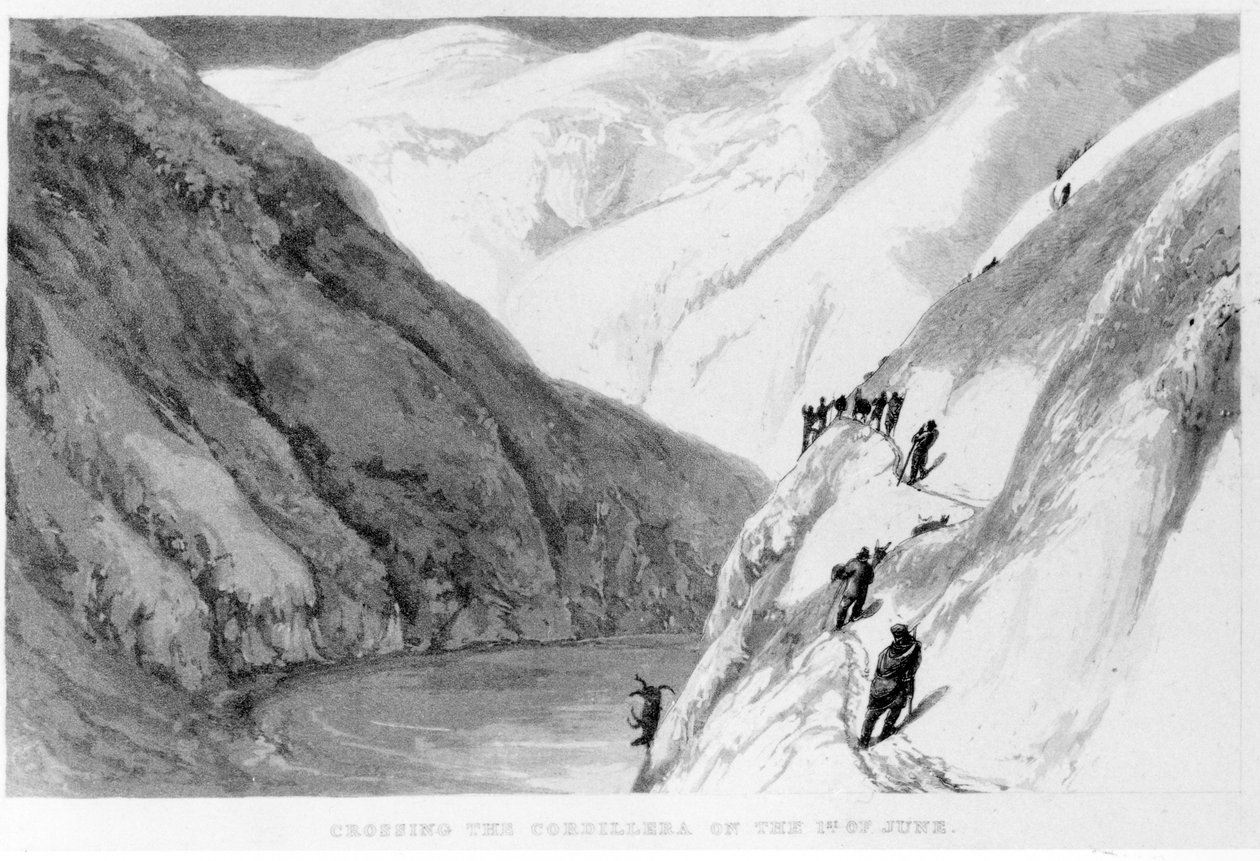 Crossing the Cordillera 1. juni, fra Travels in South America av Alexander Caldcleugh, 1825 av English School
