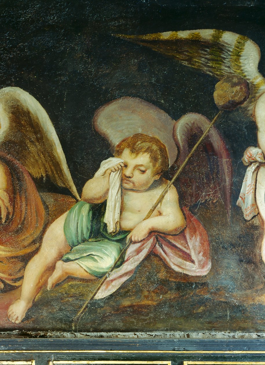 Gråtende kjerub, detalj av frisen i himmelrommet (olje på lerret) av English School