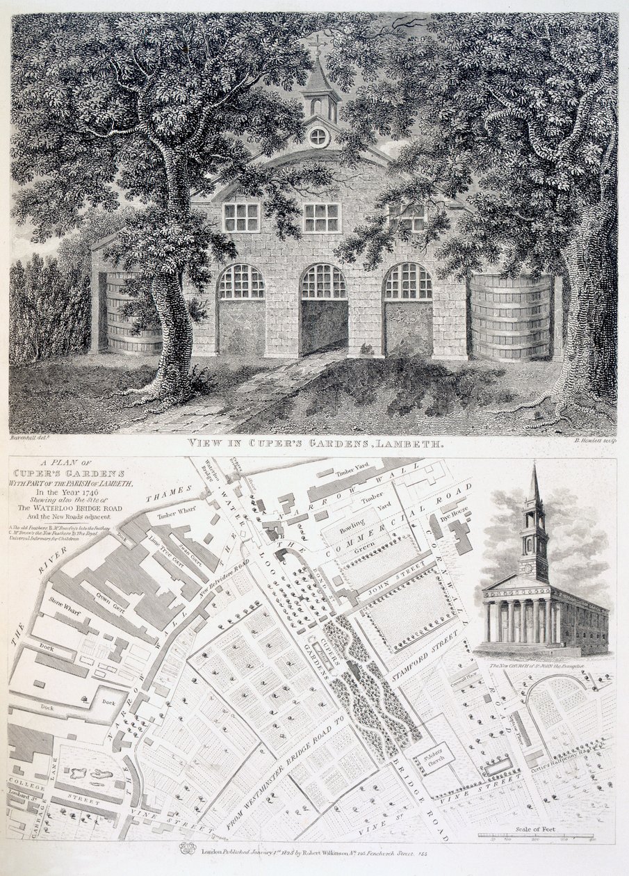 Cupers Gardens, Lambeth, gravert av Bartholemew Howlett, 1746 av English School