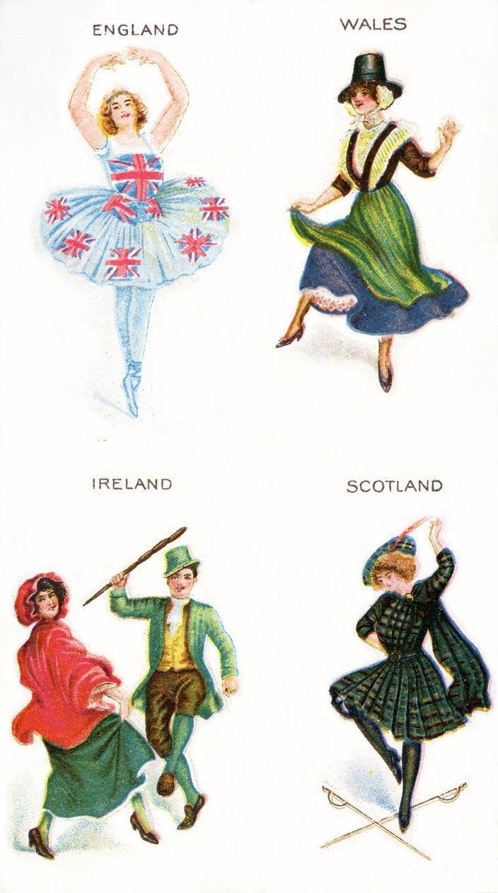 Dansere fra de britiske øyer, sigarettkort, 1915 (se også 472941, 472966,472956,472963) av English School