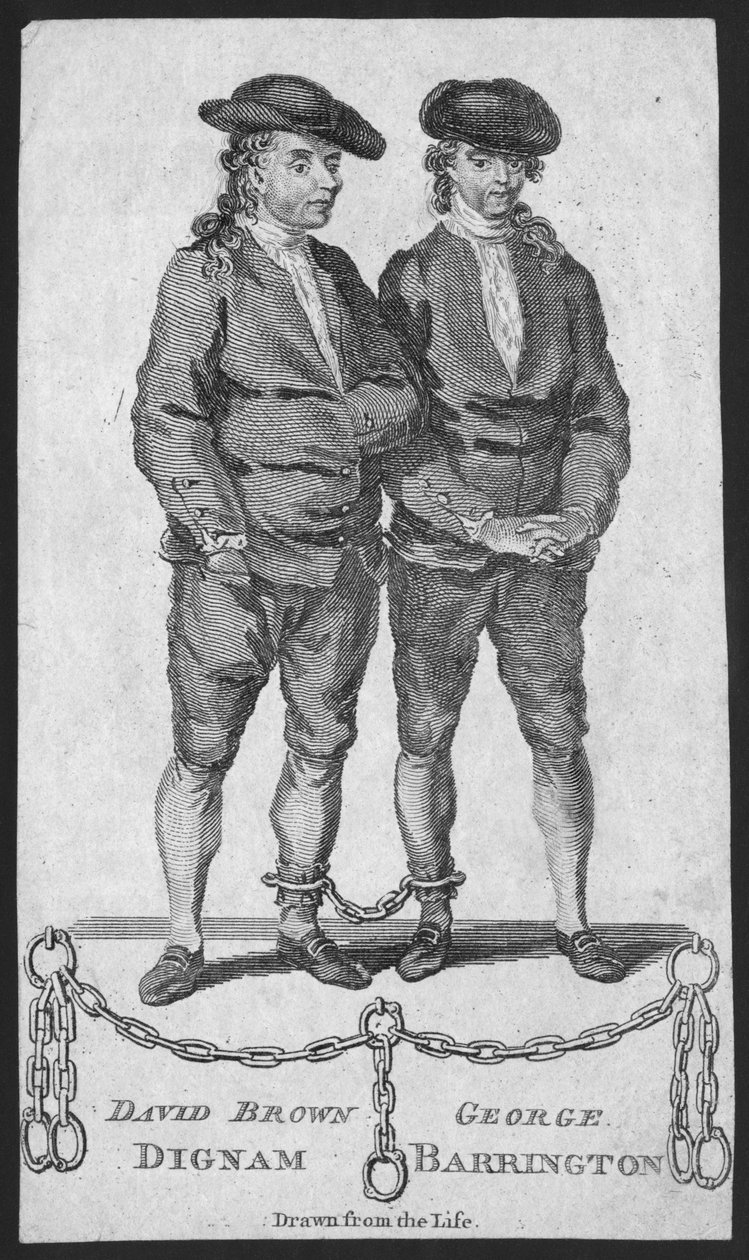 David Brown Dignam og George Barrington, illustrasjon fra London Magazine, mai 1777 av English School