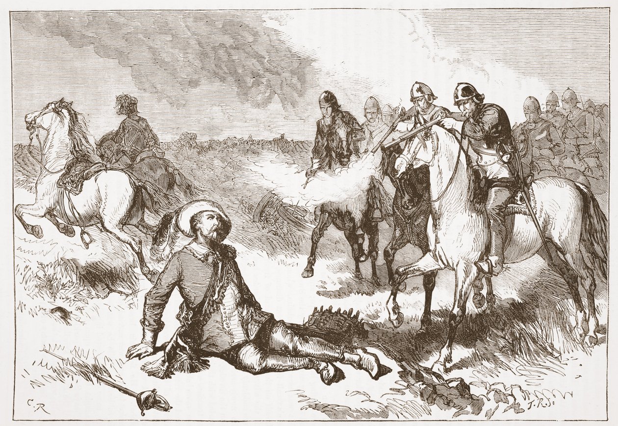 Death of Gustavus Adolphus, illustrasjon fra The History of Protestantism av James Aitken Wylie (1808-1890), pub. 1878 av English School
