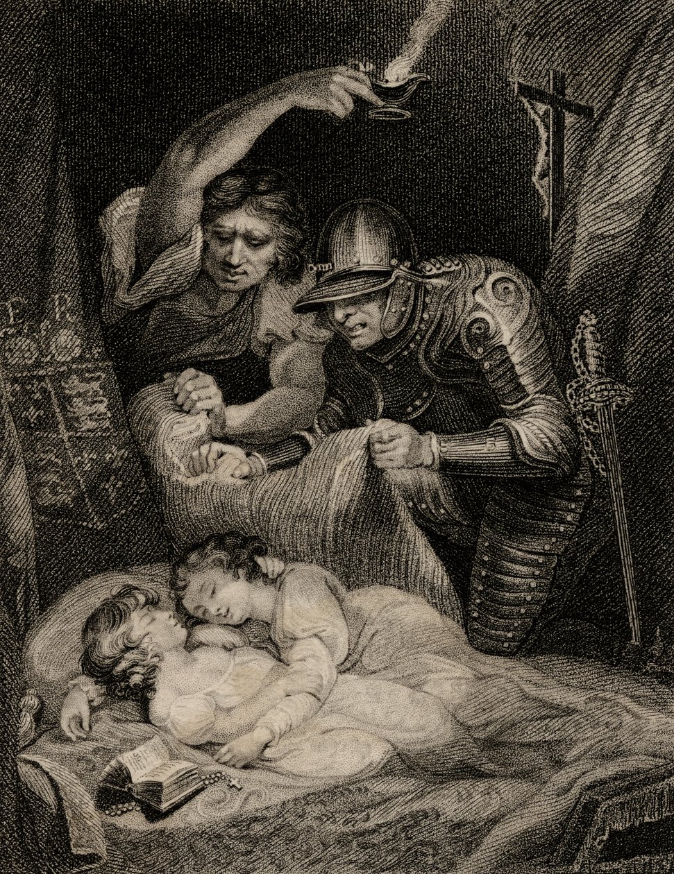 Død av kong Edward V (1470-83) og hans bror, Richard (1472-83) hertugen av York av English School