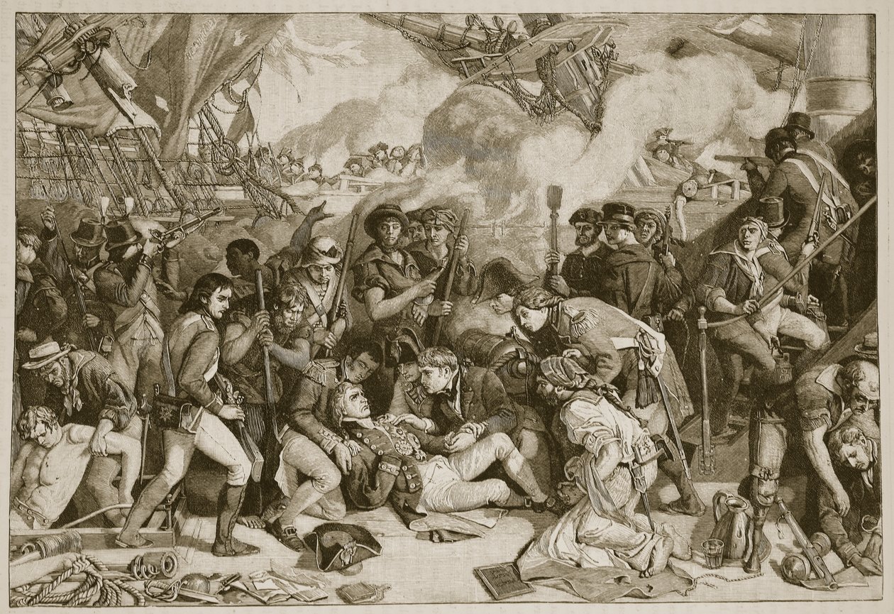 Death of Nelson, illustrasjon fra Cassells Illustrated History of England (sepia-foto) av English School