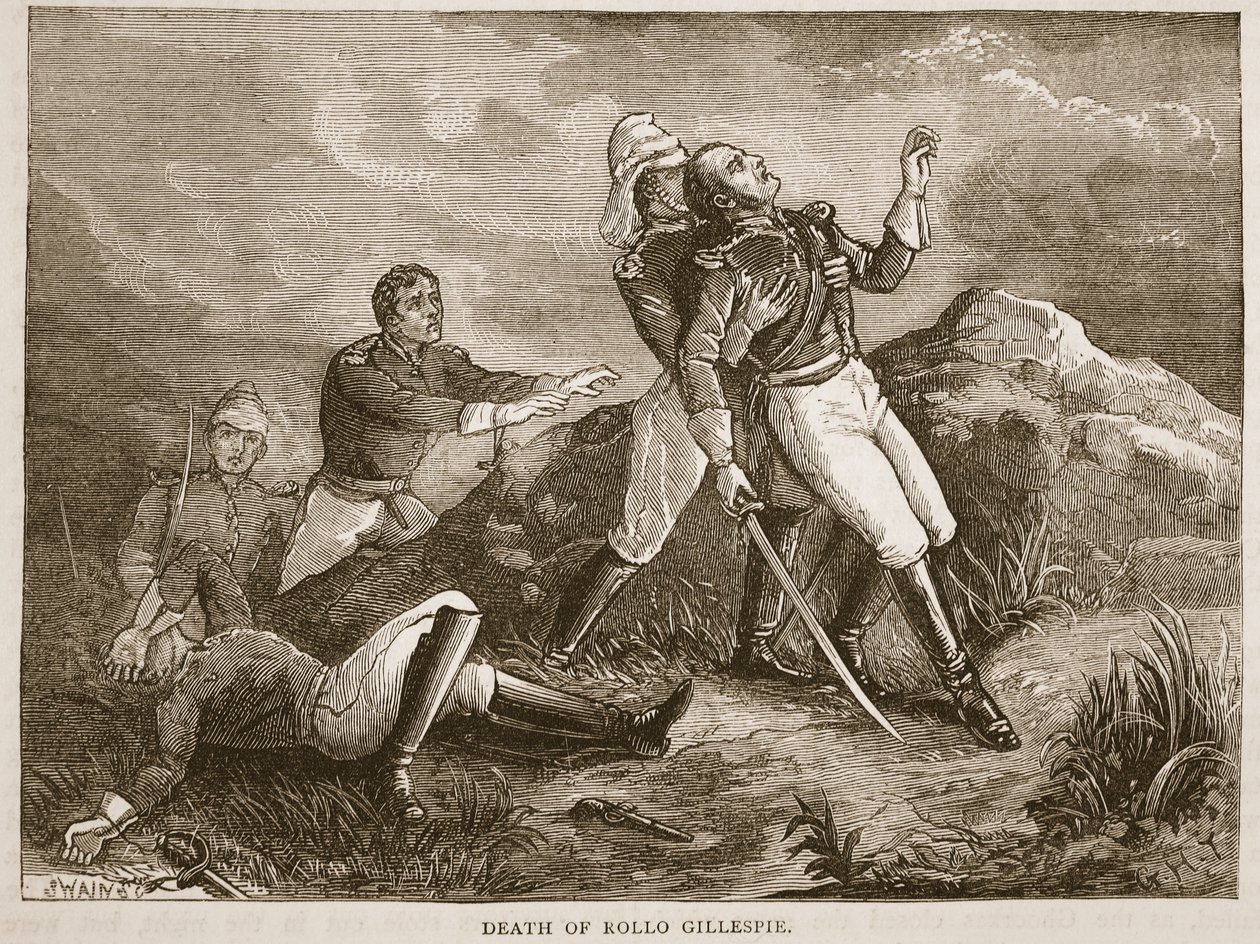 Death of Rollo Gillespie, illustrasjon fra Cassells Illustrated History of India av James Grant, pub. 1879 av English School