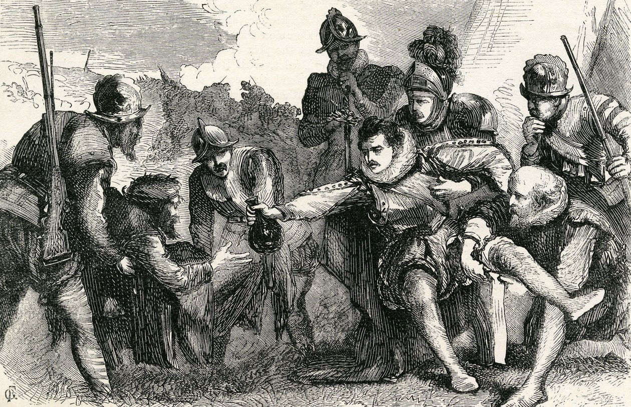 Sir Philip Sidneys død i slaget ved Zutphen, 1865 av English School