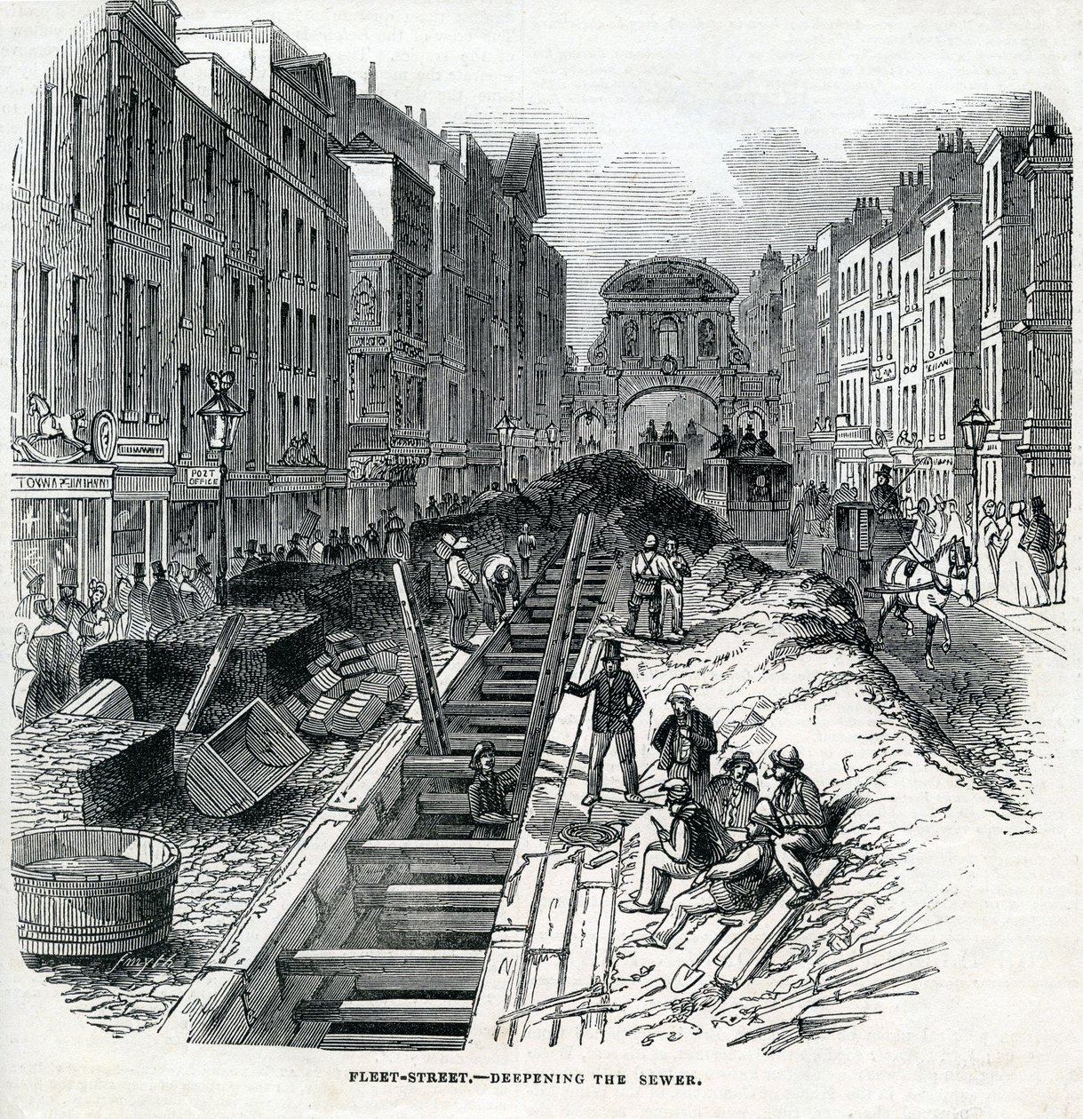 Deepening the Fleet Street Sewer, London, 1845 av English School