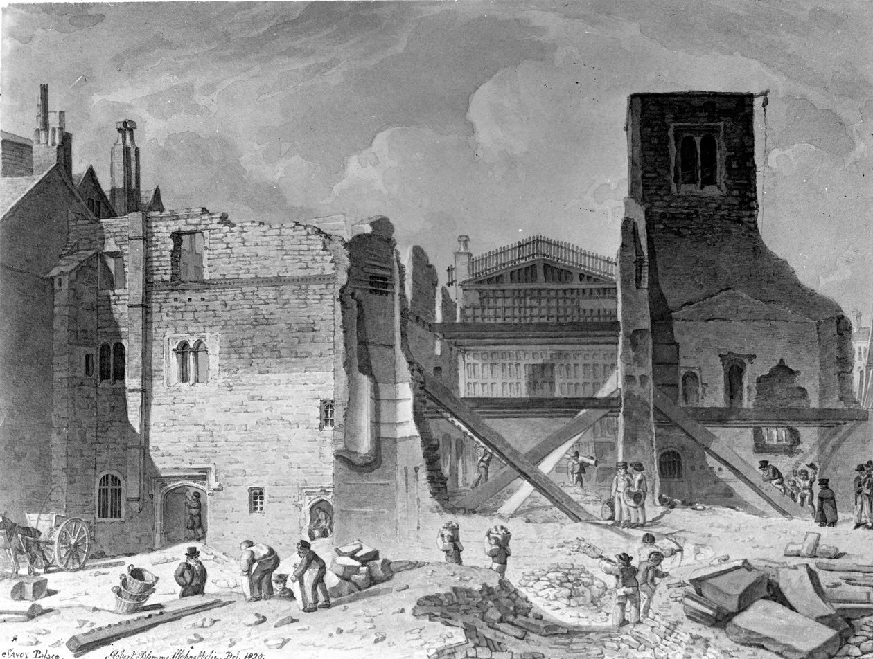 Riving av Savoy Palace, Westminster, London, 1820 av English School