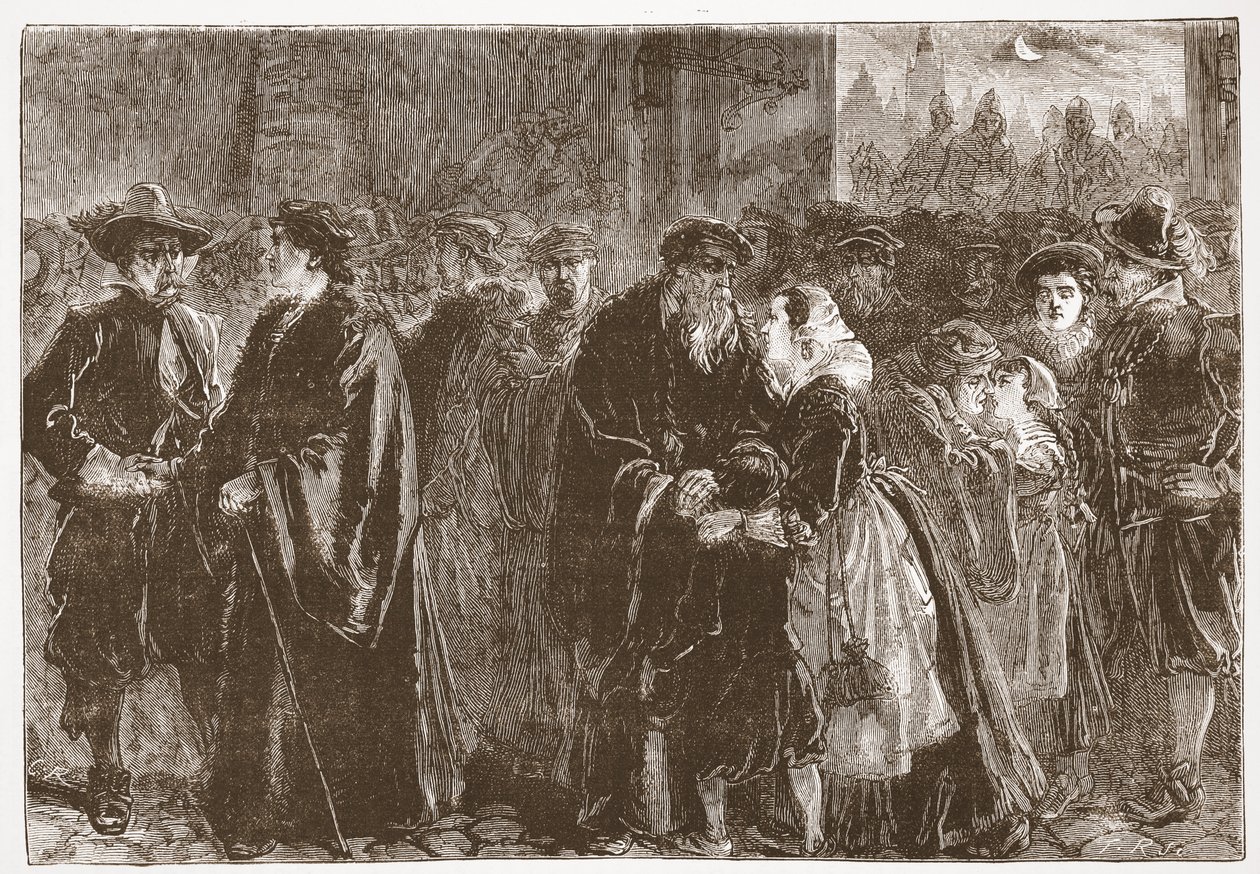 Avgang for de forviste prestene fra Kuttenberg, illustrasjon fra The History of Protestantism av James Aitken Wylie (1808-1890), pub. 1878 av English School
