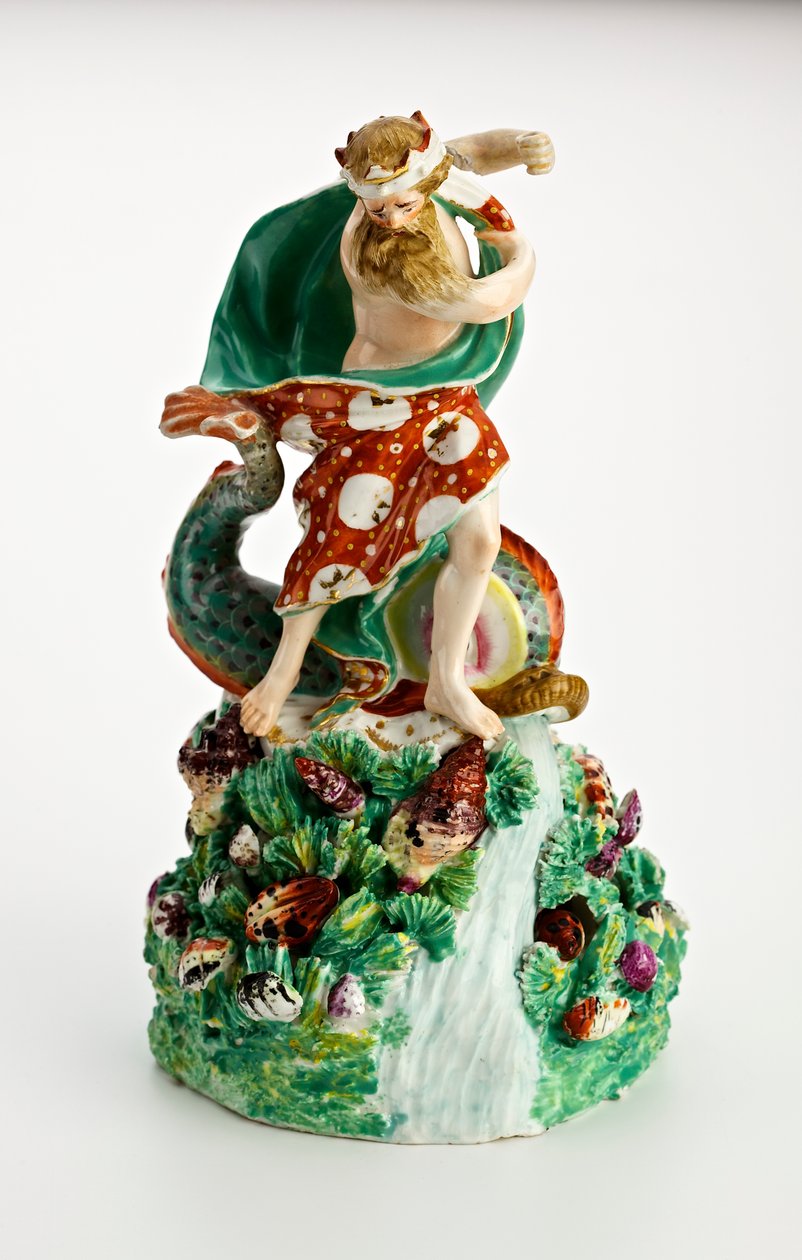 Derbyfigur av Neptun på en steinete base med fossefall og skjell, ca. 1750-1800 (porselen) av English School