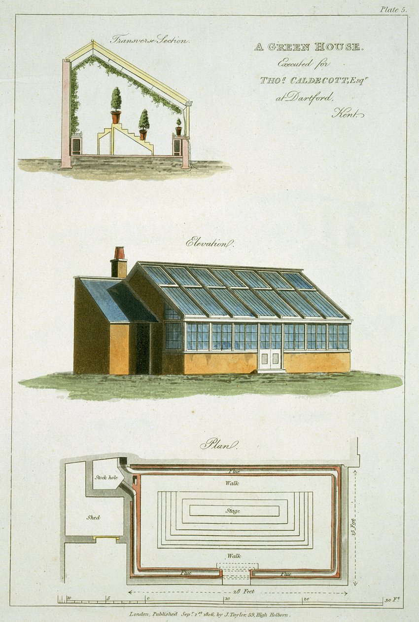 Design for A Green House, utført for Thomas Caldecott i Dartford, Kent, 1806 av English School