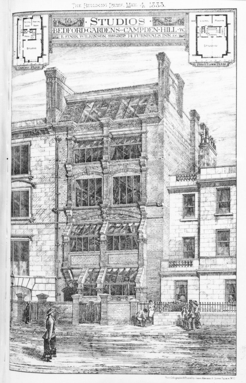 Design for studioer i Bedford Gardens, Campden Hill, London, fra 