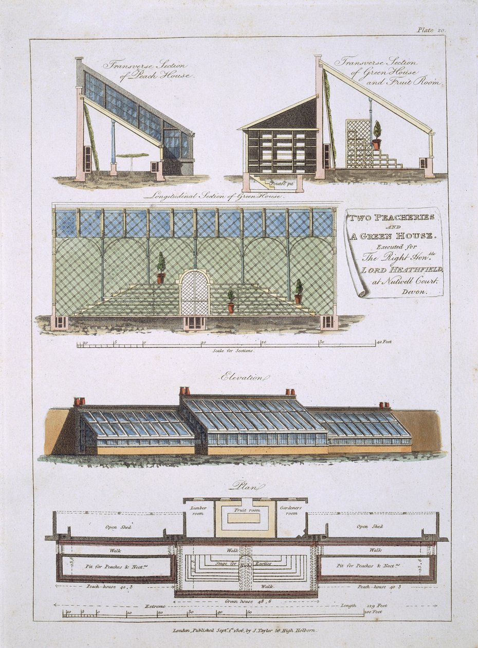 Design for Two Peacheries and a Green House, 1806 av English School