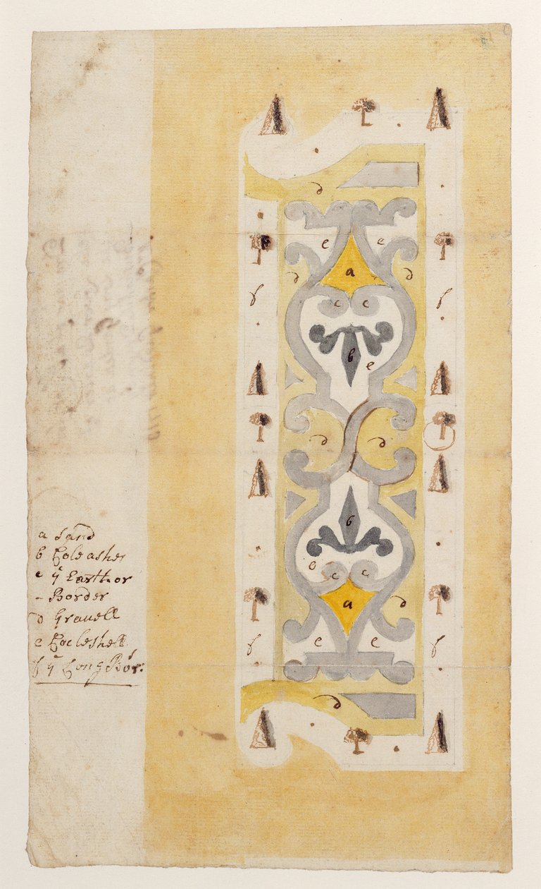 Design for a Knot Garden, Bush Hill, nær Edmonton, London, 1713 (wc og penn og brunt blekk på lagt papir) av English School