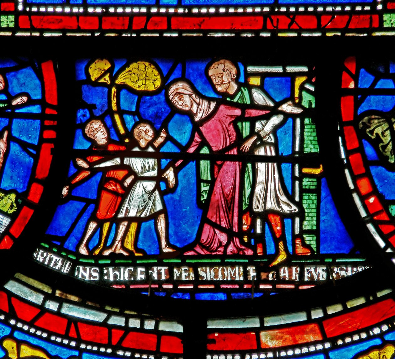 Detalj fra Miracle Window som viser historien om Bobby fra Rochesters av English School