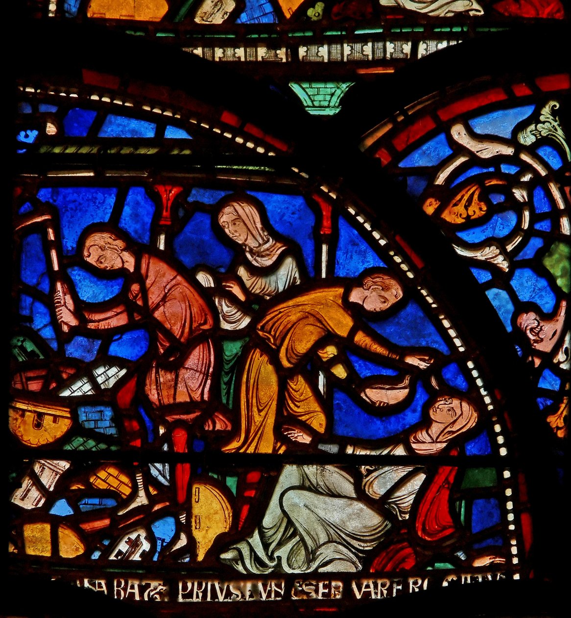Detalj fra Mirakelvinduet som viser Geoffrey av Winchesters mor som ber til St.Thomas av English School