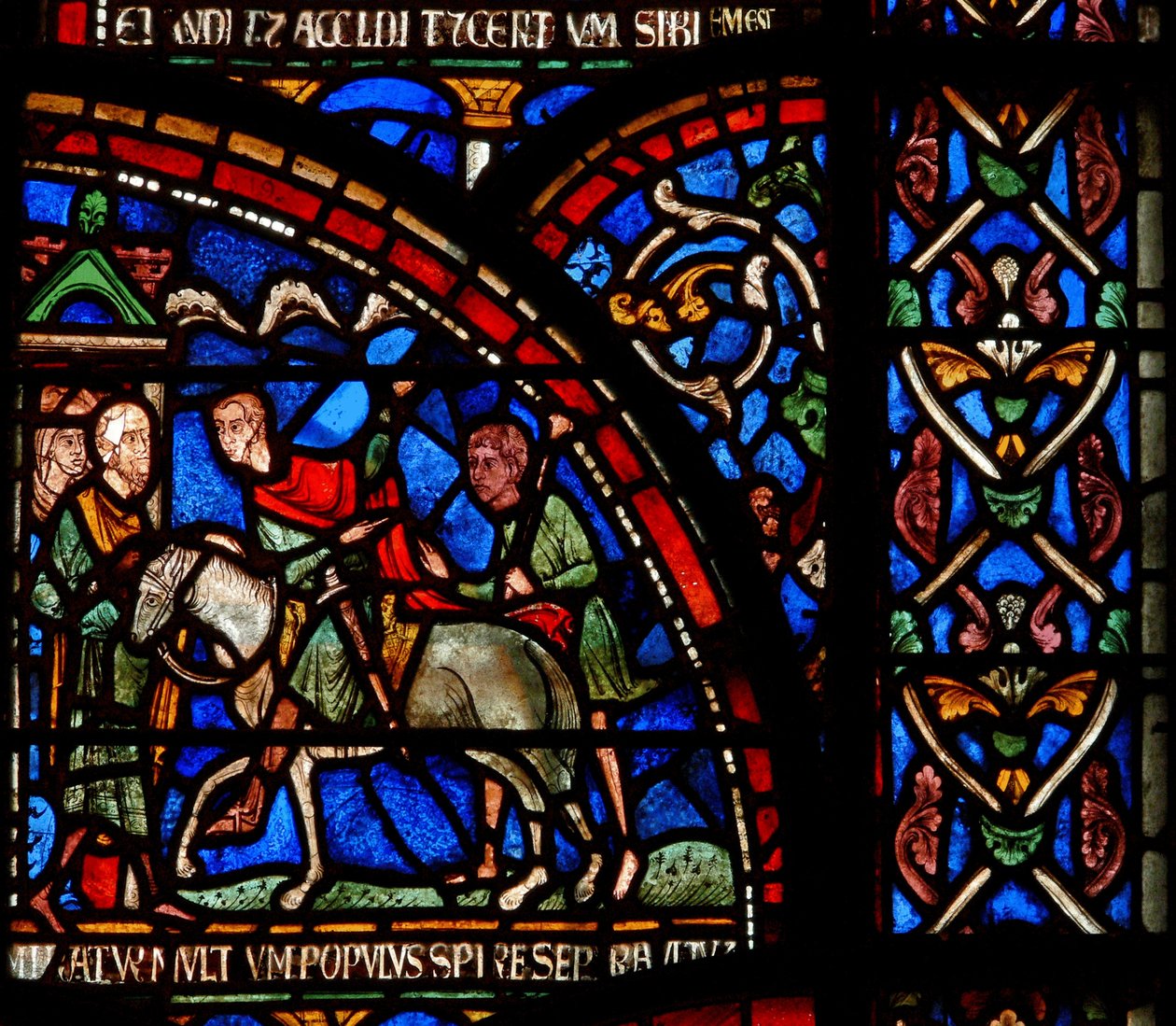 Detalj fra mirakelvinduet som viser en scene fra redningen av William av Gloucester av English School