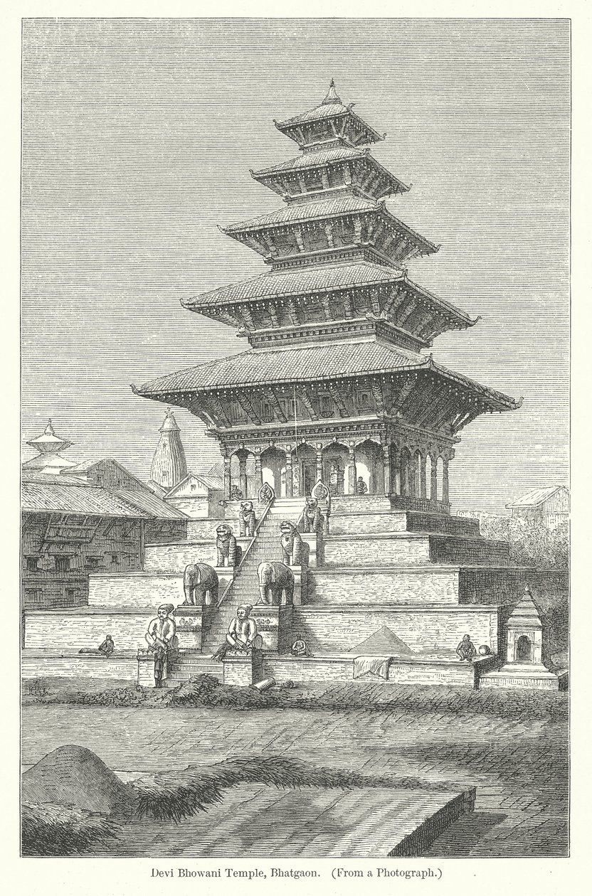 Devi Bhowani-tempelet, Bhatgaon (gravering) av English School