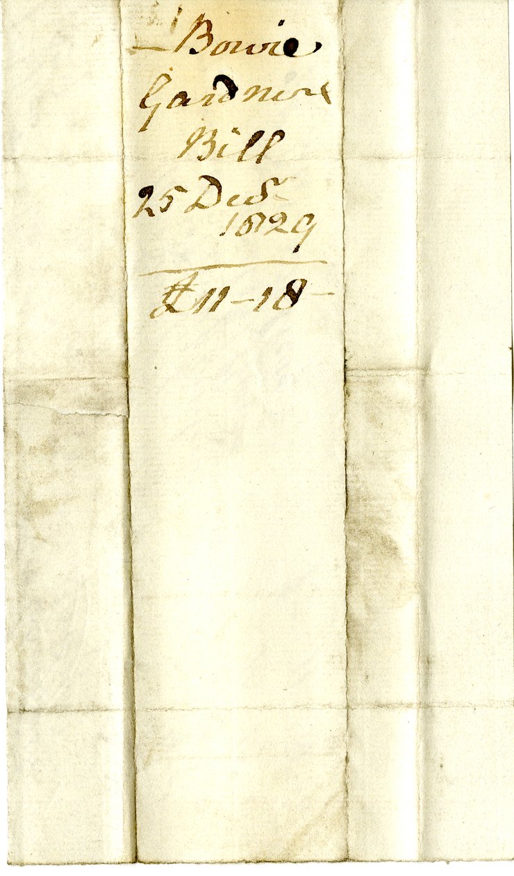 Devonshire MSS AS 3101, folio fra en bunt med sedler oppgjort av Pinder Simpson for Lord George Cavendish, inkludert Alexander Bowies regning av English School