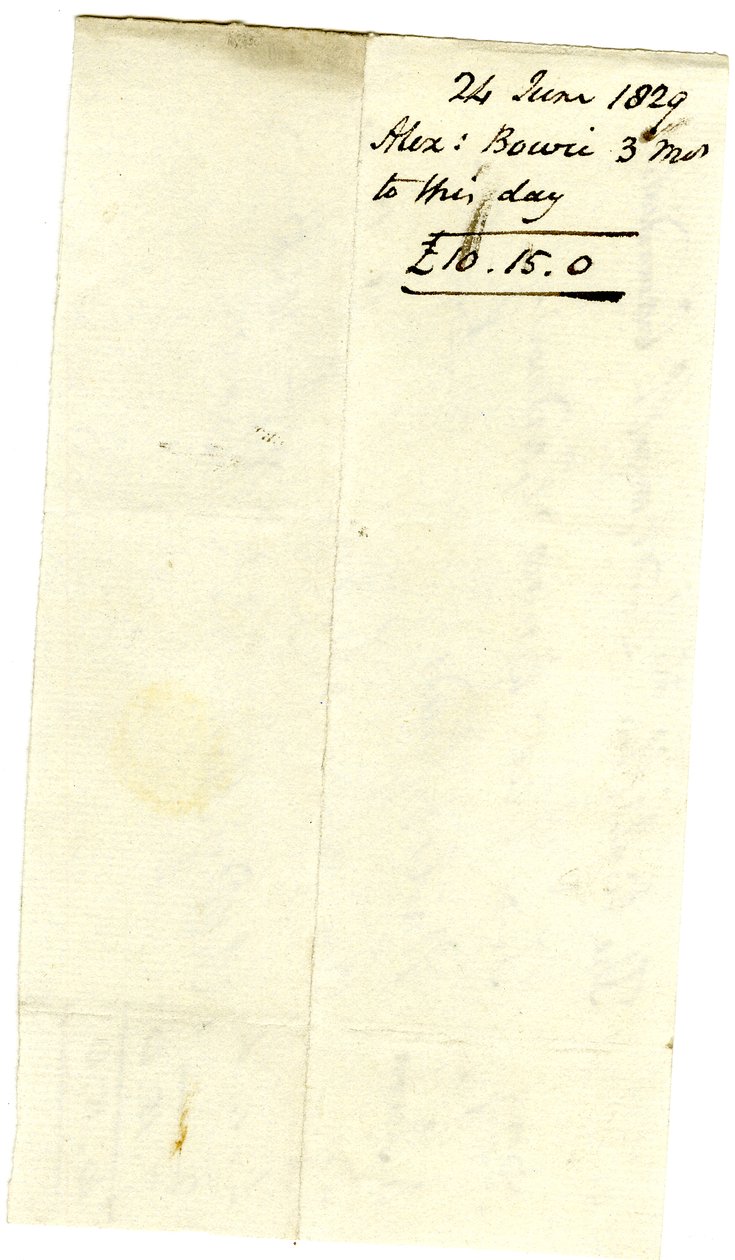 Devonshire MSS AS 3101, folio fra en bunt med sedler oppgjort av Pinder Simpson for Lord George Cavendish, inkludert Alexander Bowies regning av English School
