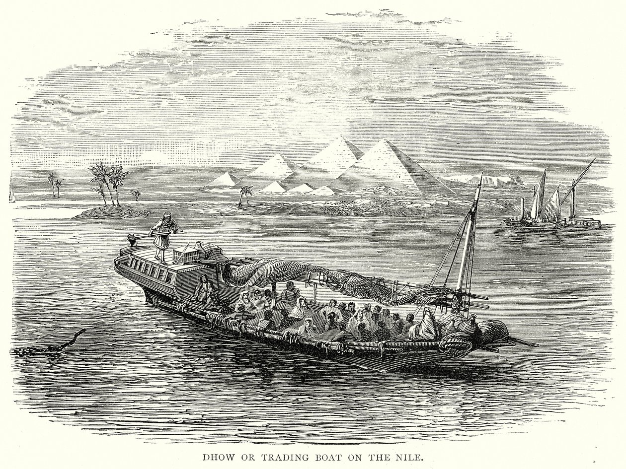 Dhow eller handelsbåt på Nilen (gravering) av English School