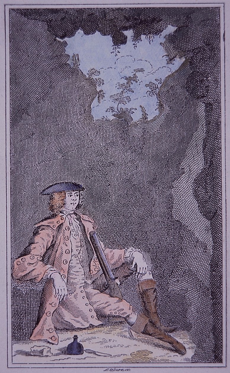 Dick Turpin gjemmer seg i en hule, fra Richard Bayes 