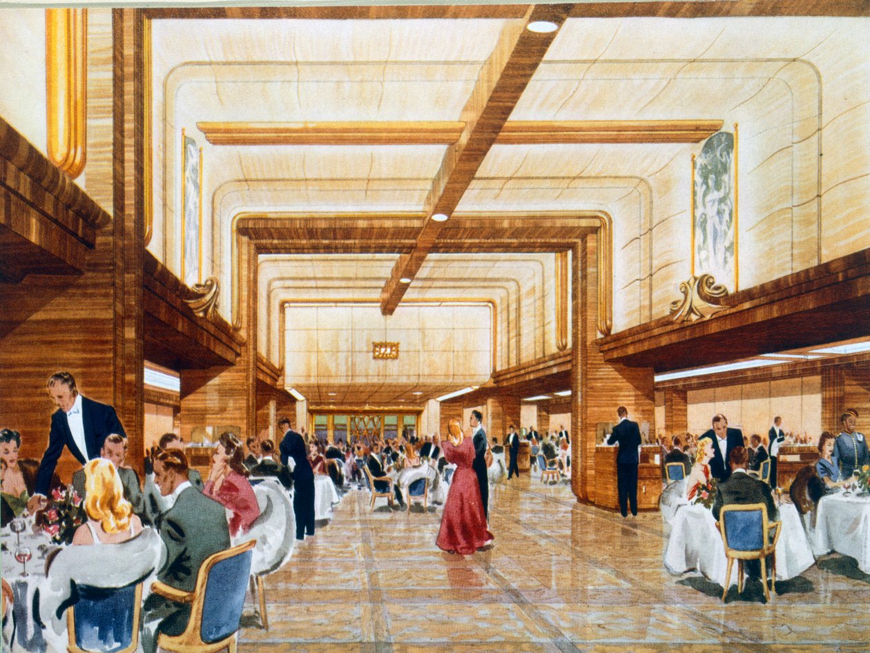 Middag og dans ombord på RMS Caronia, fra en salgsfremmende brosjyre, 1947 av English School
