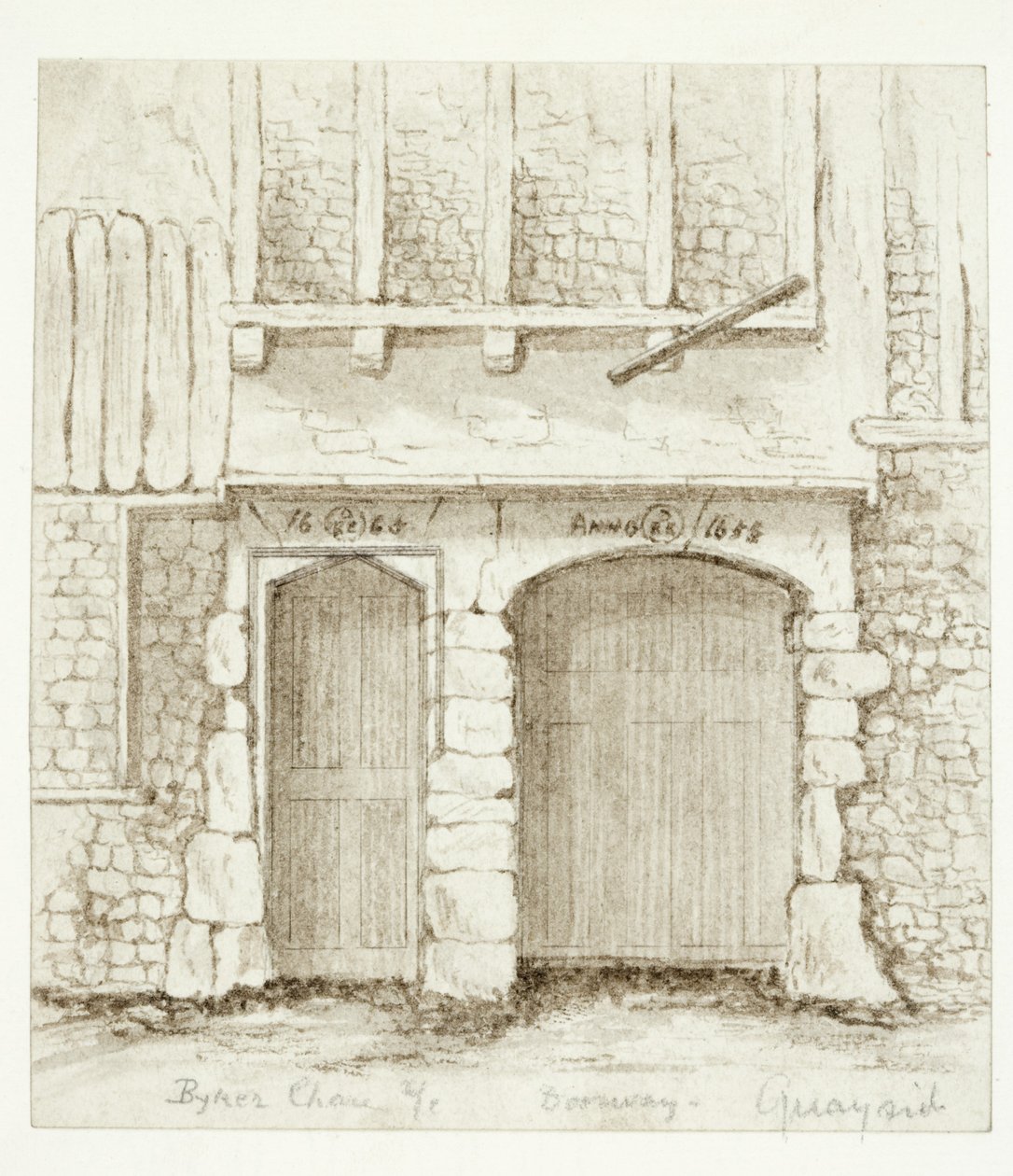Doorway, Byker Chase, Quayside, Newcastle (sepia blekk på papir) av English School