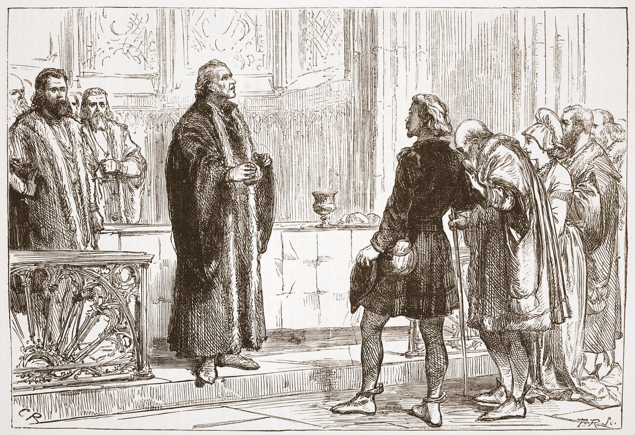 Dr. Haller serverer nattverden i Bern-katedralen, illustrasjon fra The History of Protestantism av James Aitken Wylie (1808-1890), pub. 1878 av English School