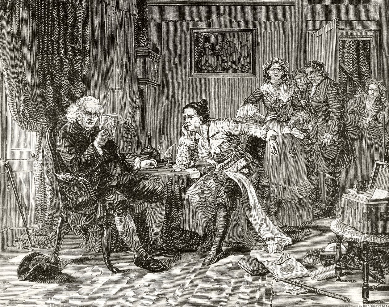 Dr. Samuel Johnson leser manuskriptet til 