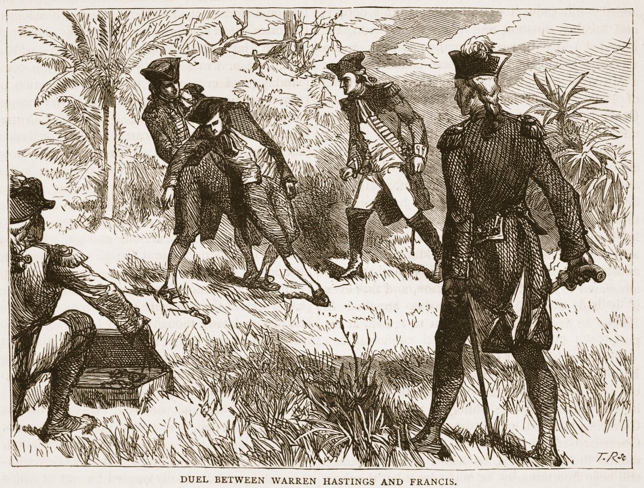 Duell mellom Warren Hastings og Francis, illustrasjon fra Cassells Illustrated History of India av James Grant, pub. 1879 av English School