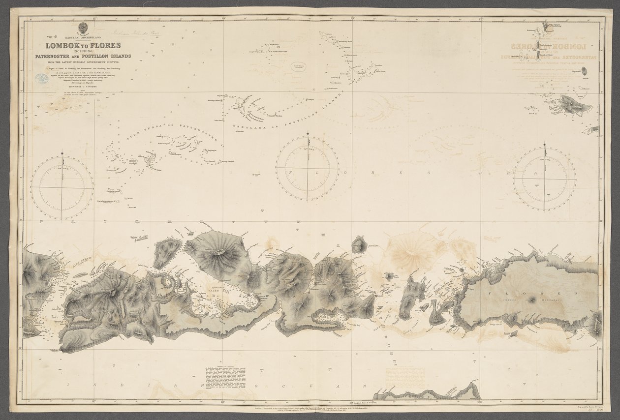Østskjærgården, Lombok til Flores, inkludert Paternoster- og Postillon-øyene; fra ... Bataviske regjeringsundersøkelser. [Admiralty Chart], London av English School