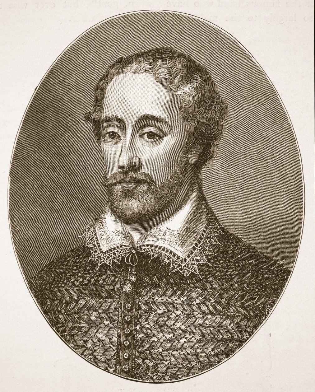 Edmund Spenser, fra en gravering av G. Vertue, illustrasjon fra The Church of England: A History for the People av H.D.M. Spence-Jones, pub. ca. 1910 (sepia-bilde) av English School